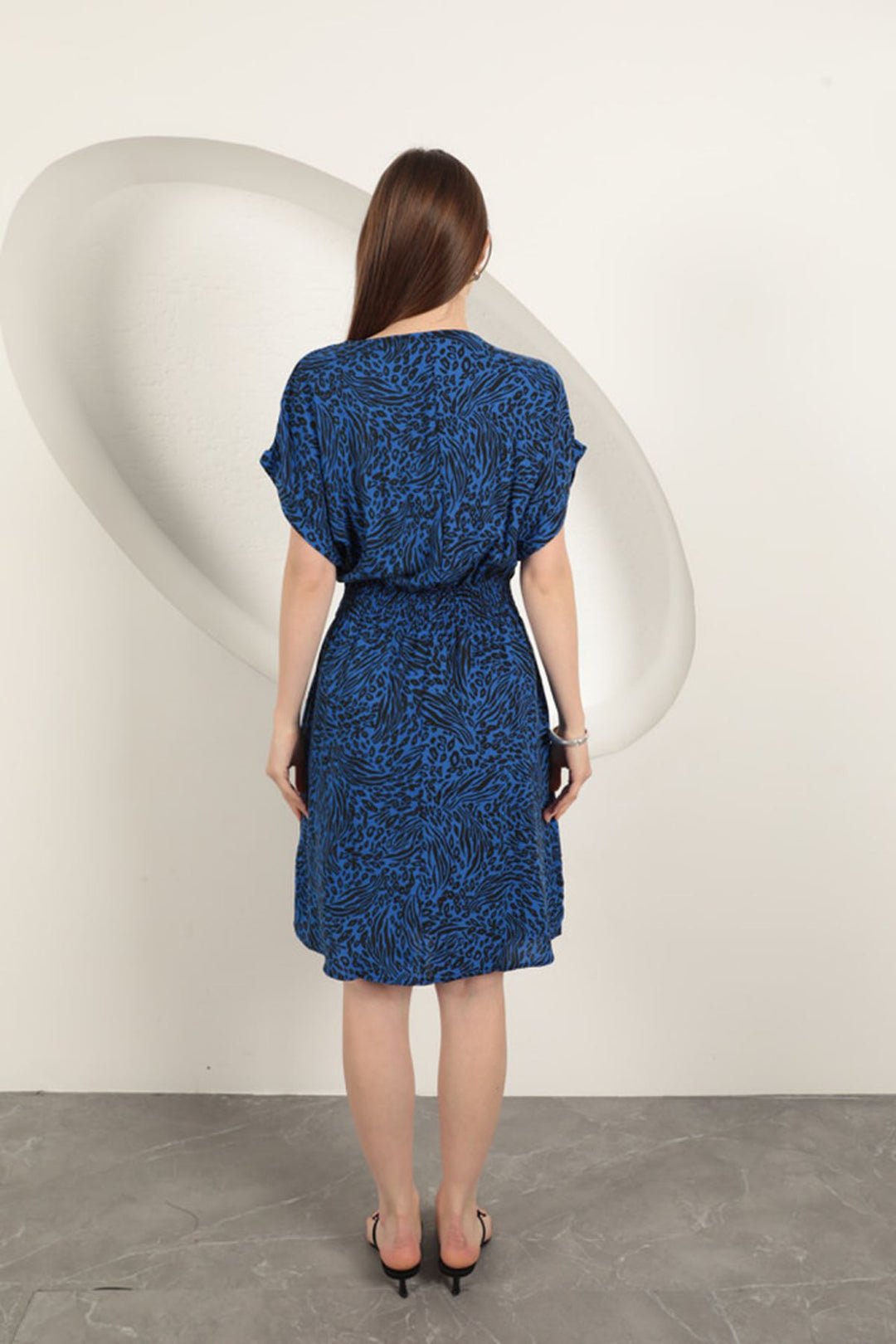 KKT Viscose Fabric Patterned Dress-Sax - Bisceglie