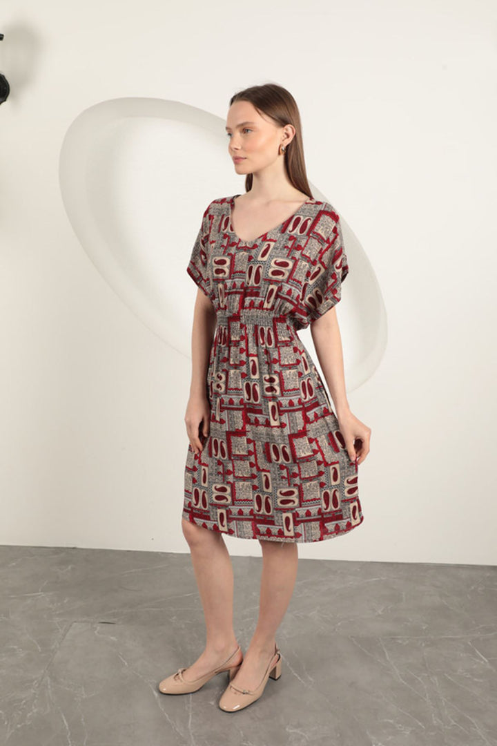 KKT Viscose Fabric Gipel Dress-Burgundy - Kamianske
