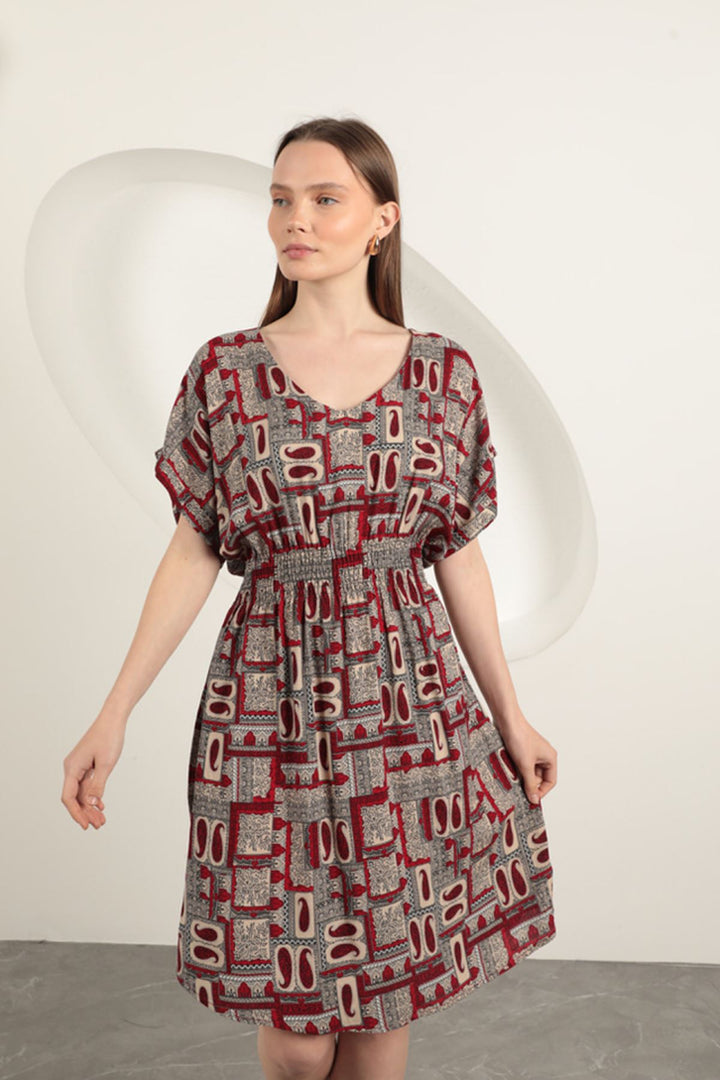 KKT Viscose Fabric Gipel Dress-Burgundy - Kamianske