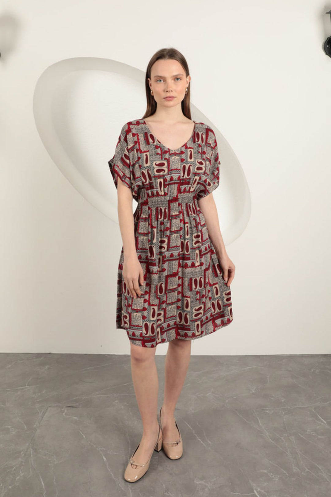 KKT Viscose Fabric Gipel Dress-Burgundy - Kamianske