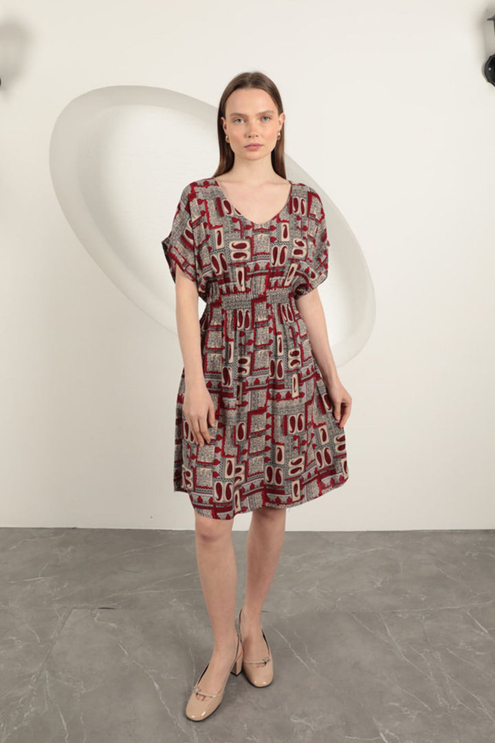 KKT Viscose Fabric Gipel Dress-Burgundy - Kamianske