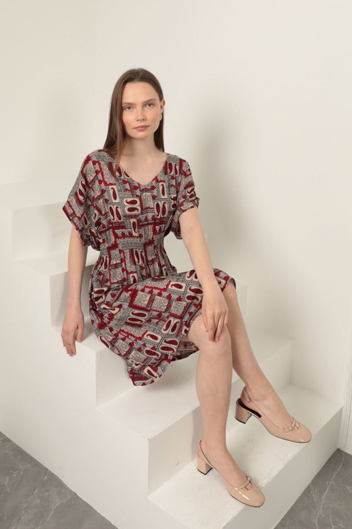 KKT Viscose Fabric Gipel Dress-Burgundy - Kamianske