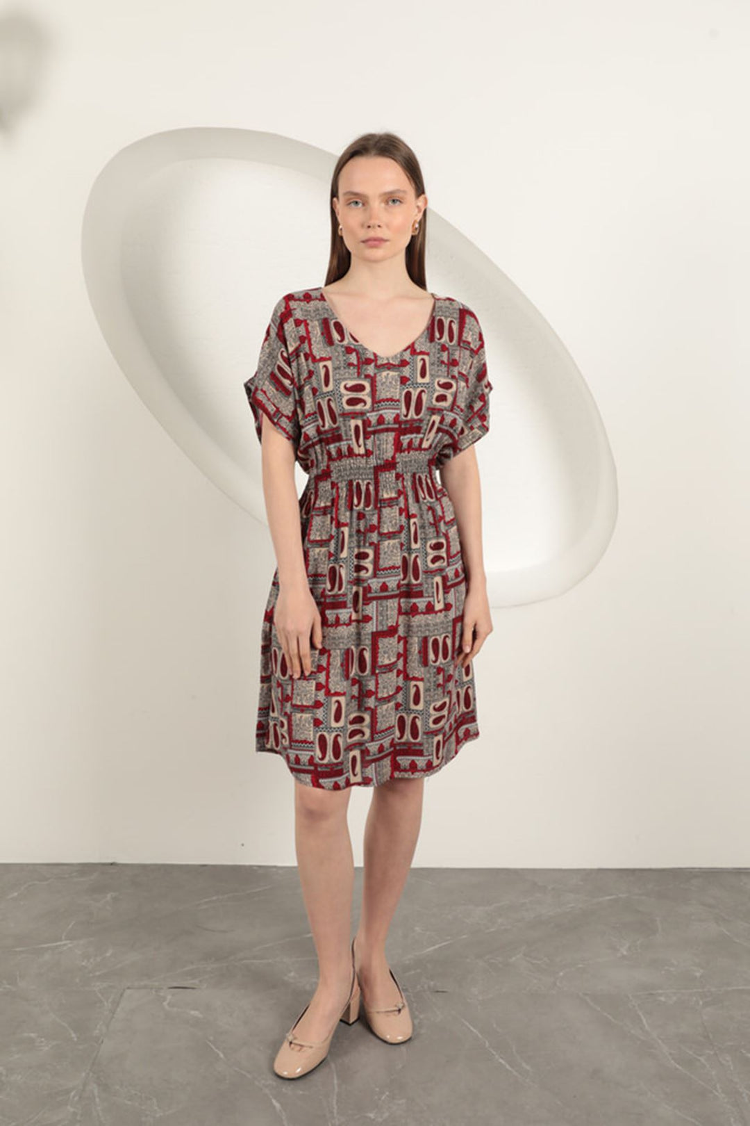 KKT Viscose Fabric Gipel Dress-Burgundy - Kamianske