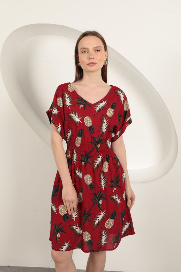 KKT Viscose Pineapple Patterned Dress-Red - Gastonia