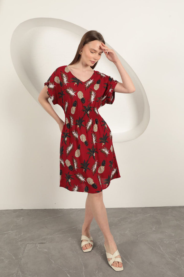KKT Viscose Pineapple Patterned Dress-Red - Gastonia