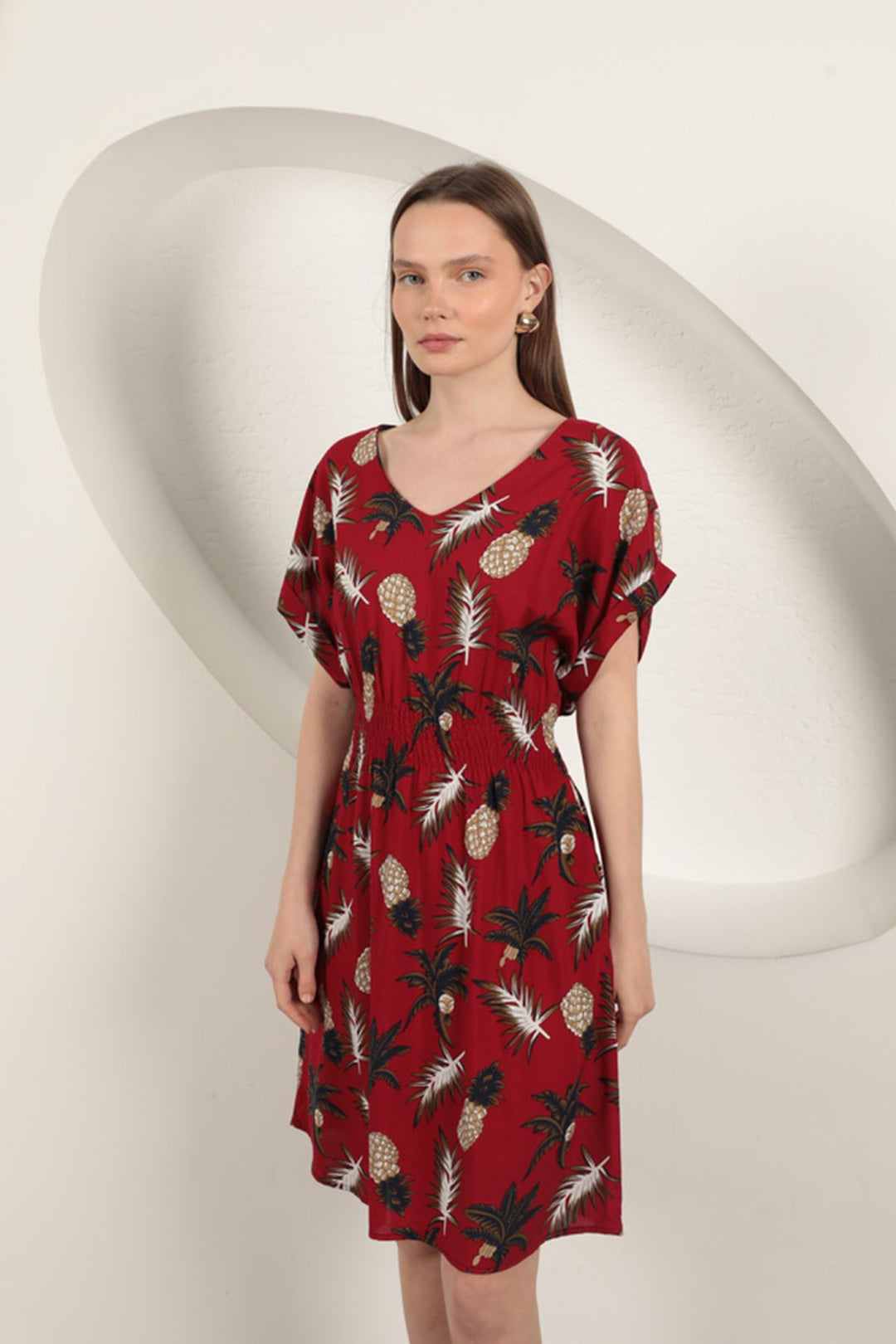KKT Viscose Pineapple Patterned Dress-Red - Gastonia