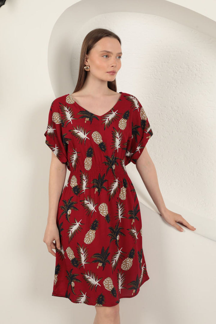 KKT Viscose Pineapple Patterned Dress-Red - Gastonia