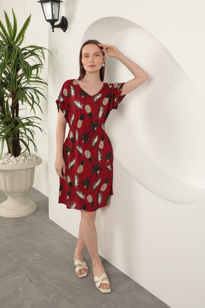 KKT Viscose Pineapple Patterned Dress-Red - Gastonia