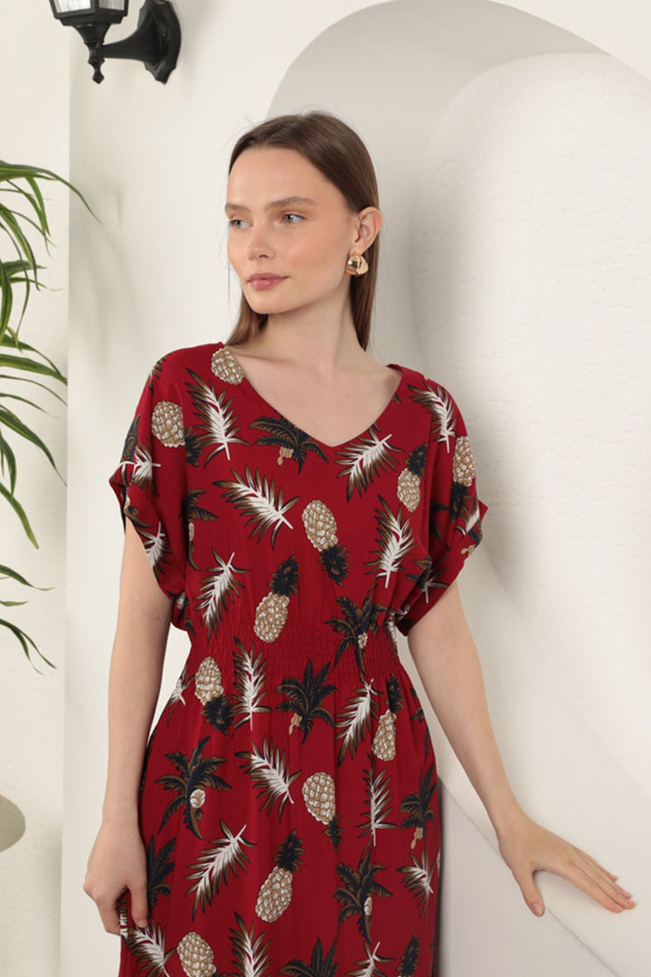 KKT Viscose Pineapple Patterned Dress-Red - Gastonia