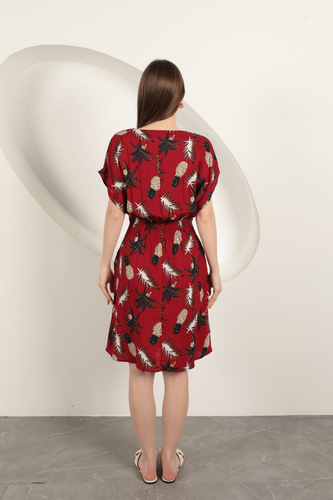 KKT Viscose Pineapple Patterned Dress-Red - Gastonia