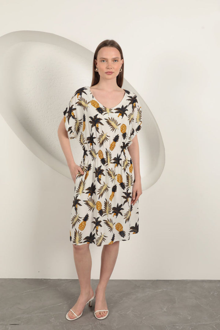 KKT Viscose Pineapple Patterned Dress-Ecru - San Juan Cancuc