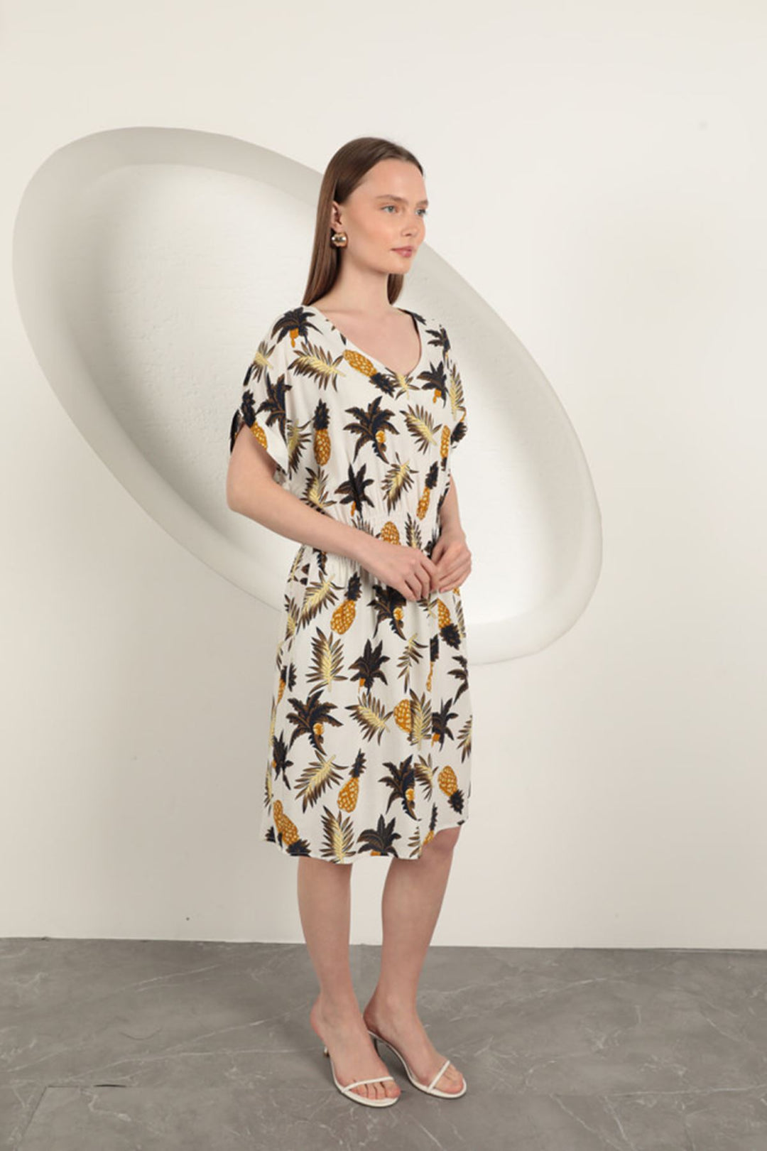 KKT Viscose Pineapple Patterned Dress-Ecru - San Juan Cancuc