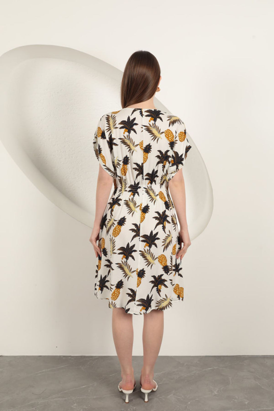 KKT Viscose Pineapple Patterned Dress-Ecru - San Juan Cancuc