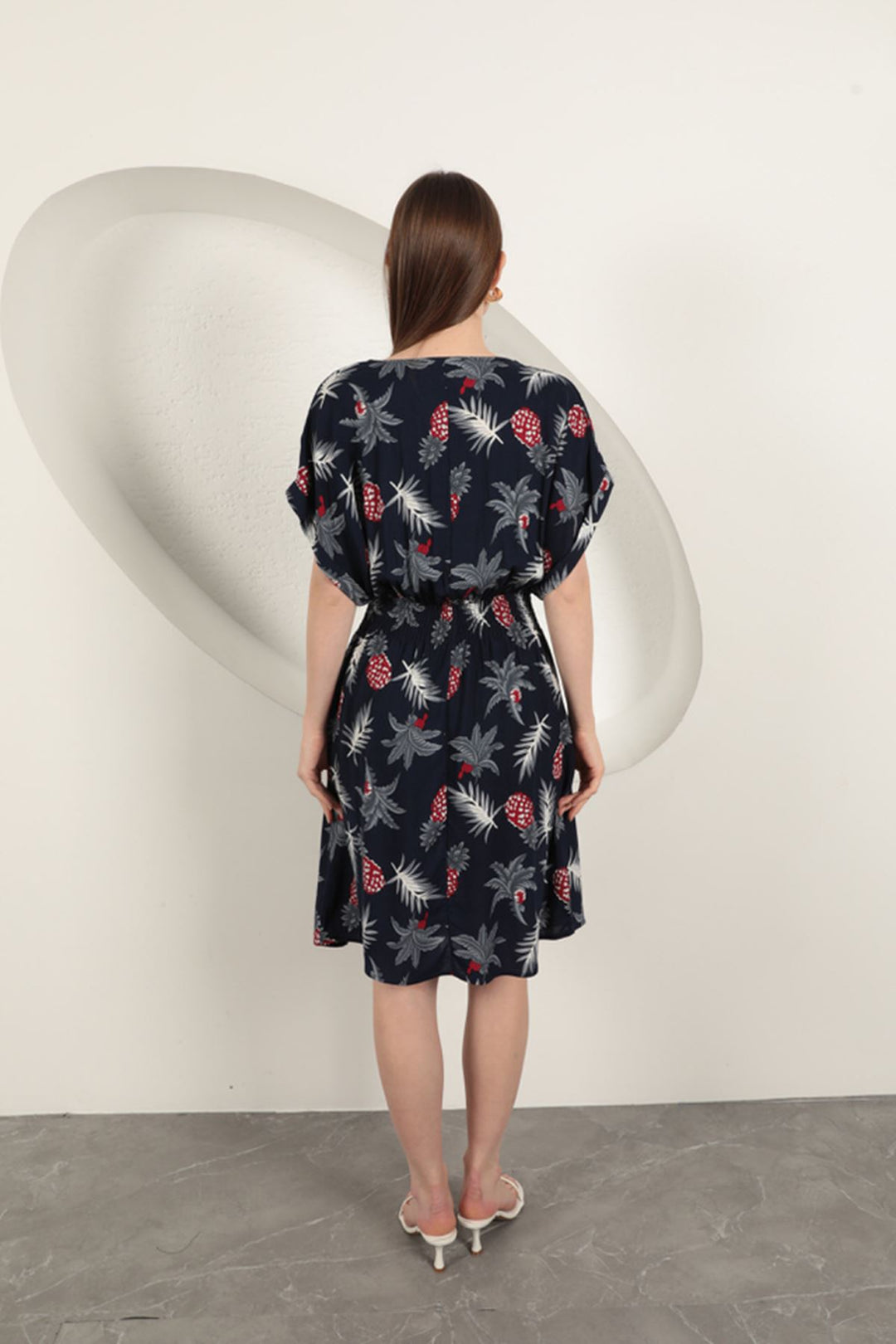 KKT Viscose Pineapple Patterned Dress-Navy Blue - Arucas