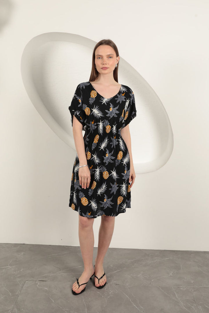 KKT Viscose Pineapple Patterned Dress-Black - Messina