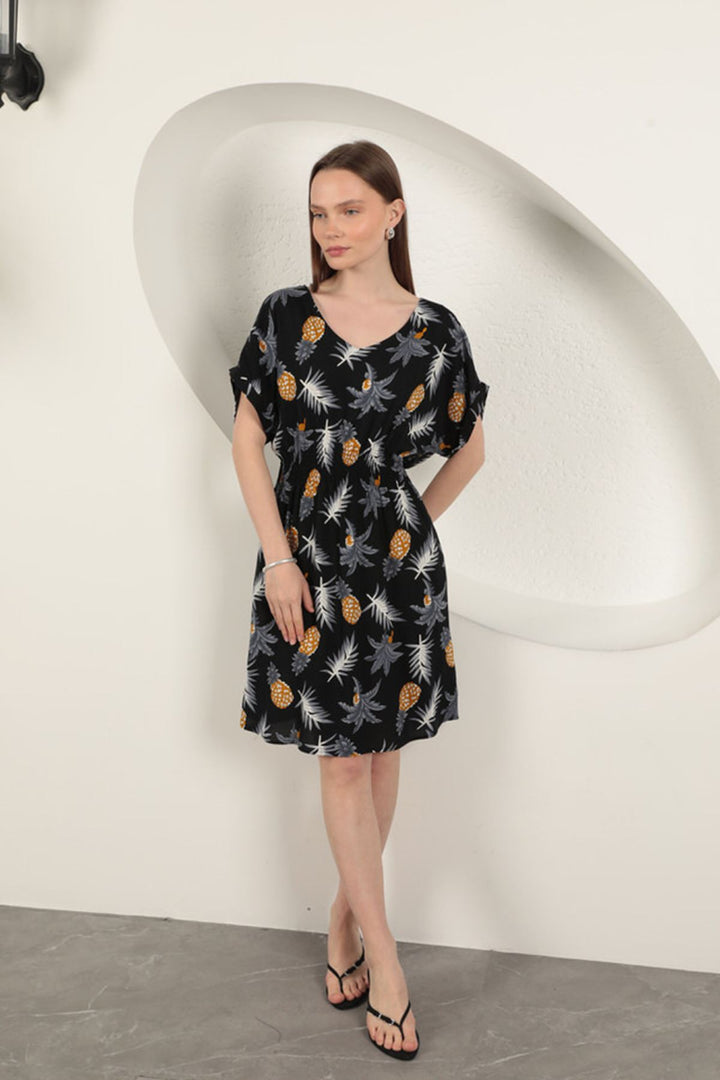 KKT Viscose Pineapple Patterned Dress-Black - Messina