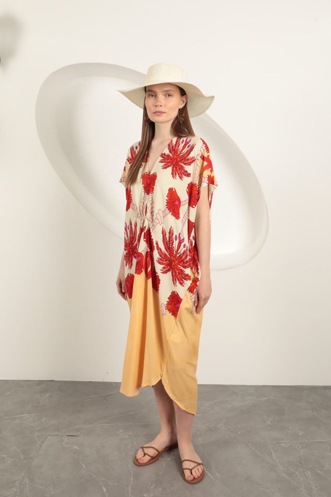KKT Viscose Fabric Patterned Dress-Ecru - Rotherham
