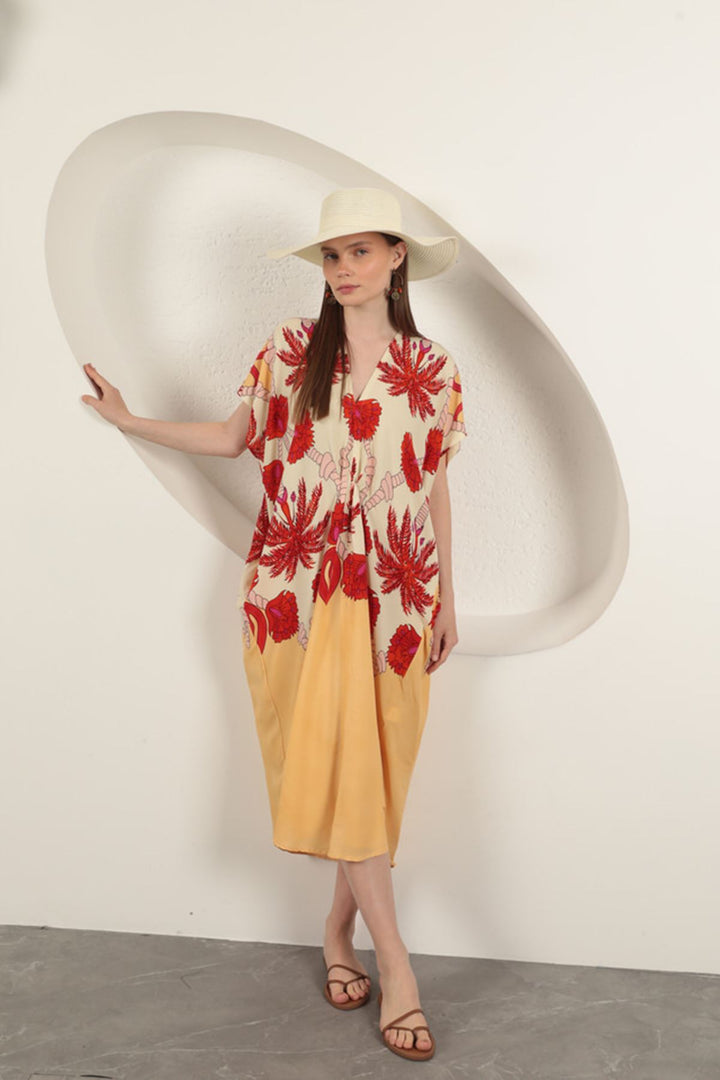 KKT Viscose Fabric Patterned Dress-Ecru - Rotherham