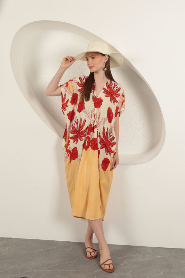 KKT Viscose Fabric Patterned Dress-Ecru - Rotherham
