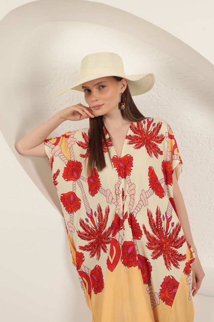 KKT Viscose Fabric Patterned Dress-Ecru - Rotherham