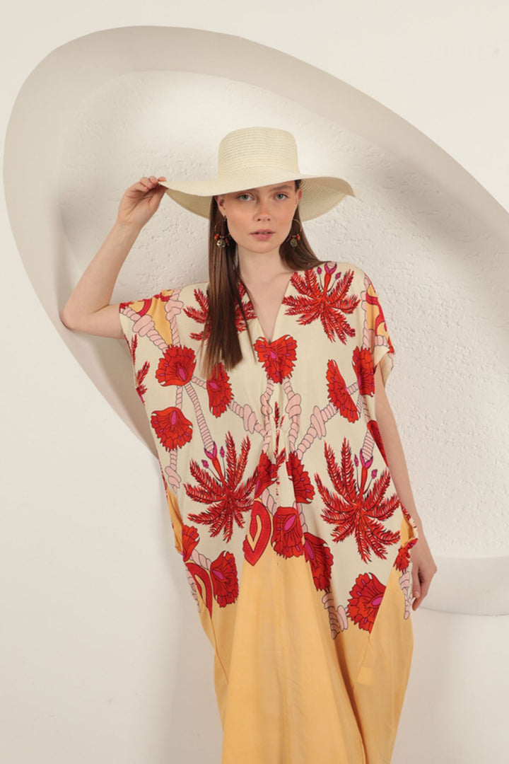 KKT Viscose Fabric Patterned Dress-Ecru - Rotherham