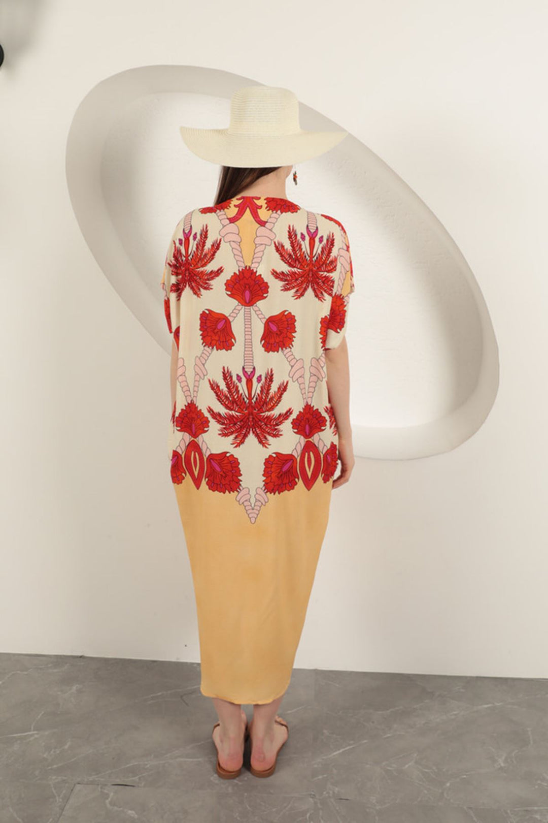 KKT Viscose Fabric Patterned Dress-Ecru - Rotherham