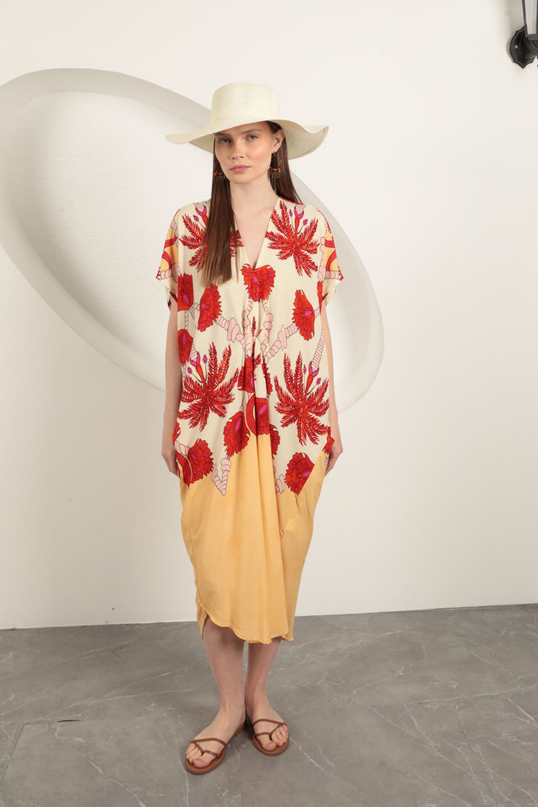 KKT Viscose Fabric Patterned Dress-Ecru - Rotherham