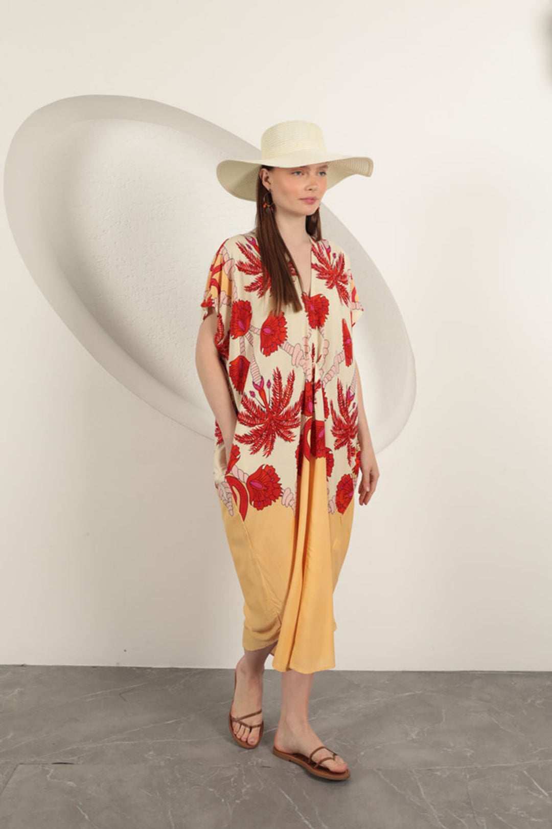 KKT Viscose Fabric Patterned Dress-Ecru - Rotherham
