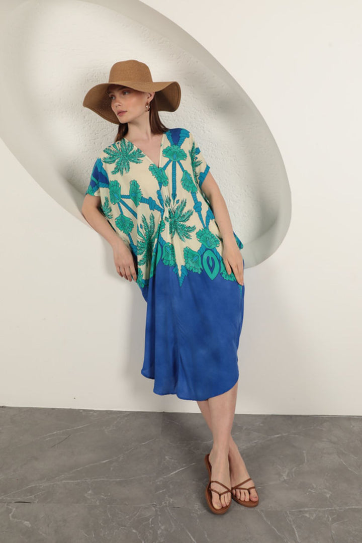 KKT Viscose Fabric Patterned Dress-Sax - Erlangen