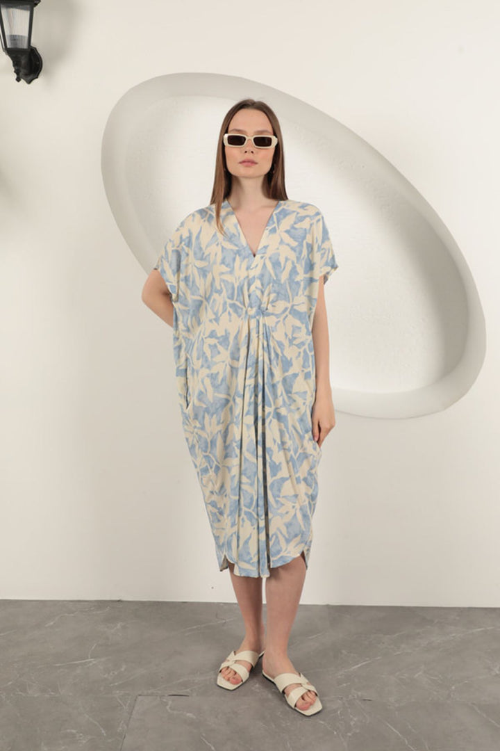 KKT Viscose Fabric Patterned Dress-Blue - West Covina