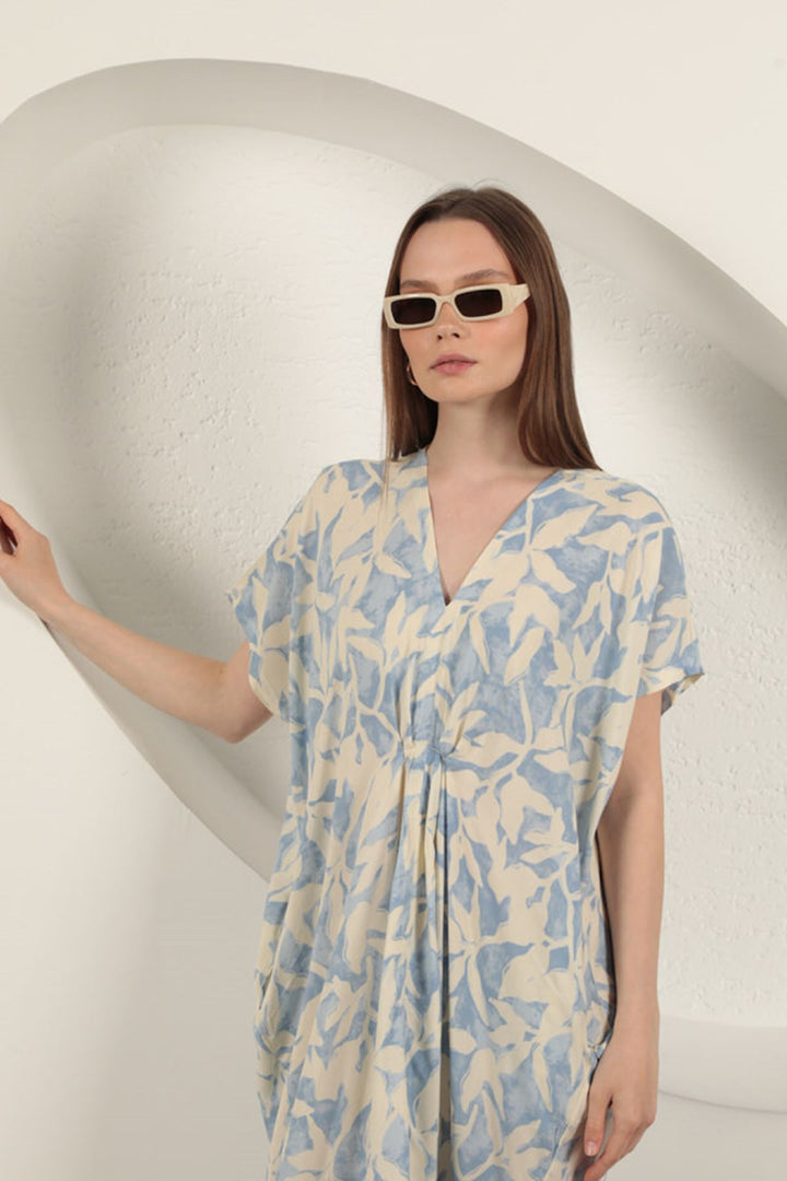 KKT Viscose Fabric Patterned Dress-Blue - West Covina