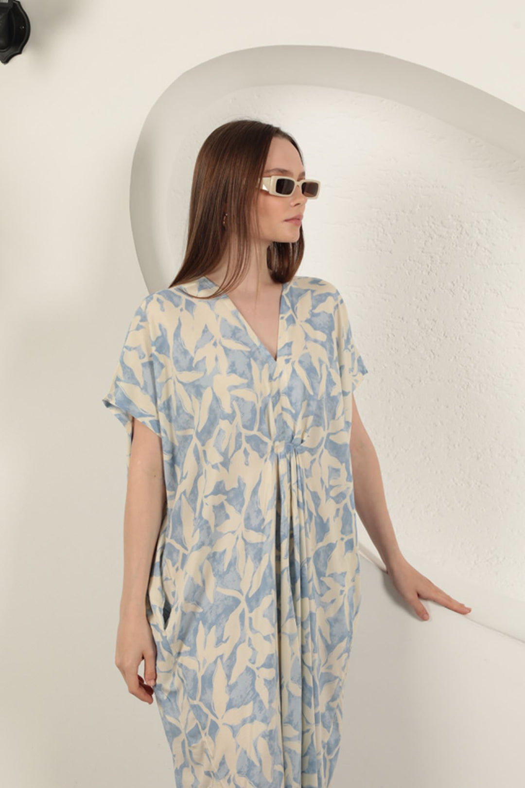 KKT Viscose Fabric Patterned Dress-Blue - West Covina