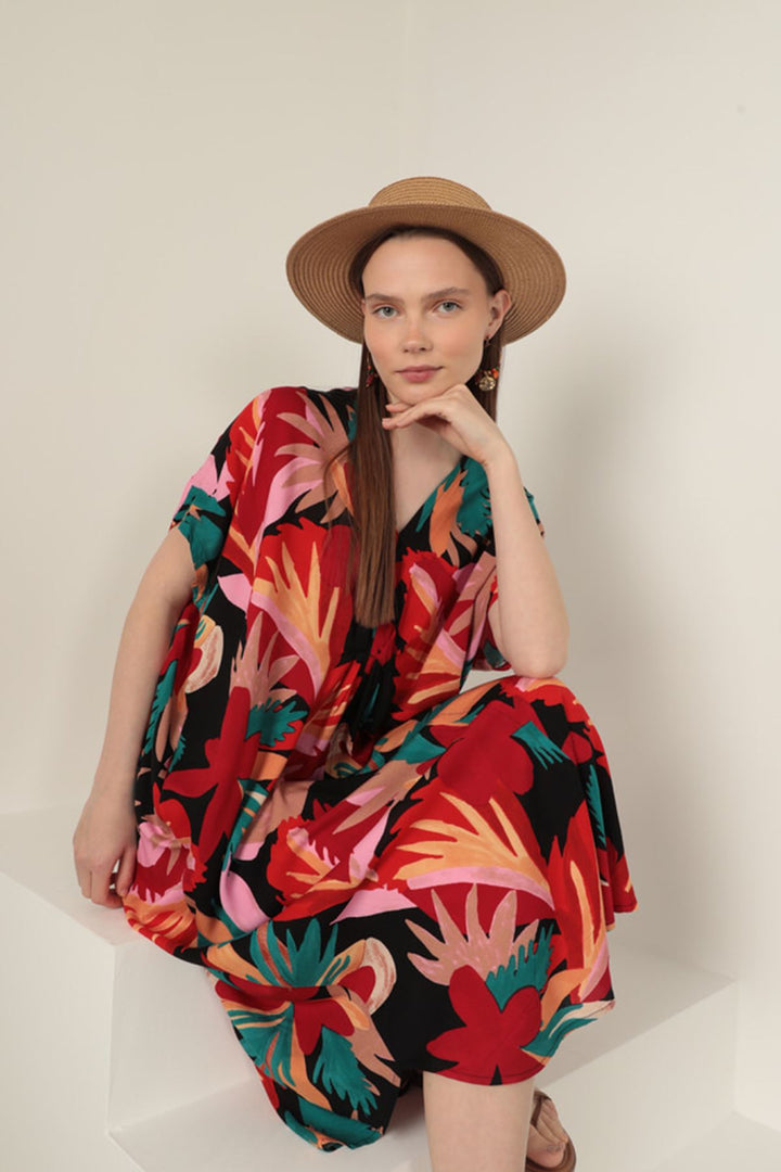 KKT Viscose Fabric Pleated Dress-Orange - Caen