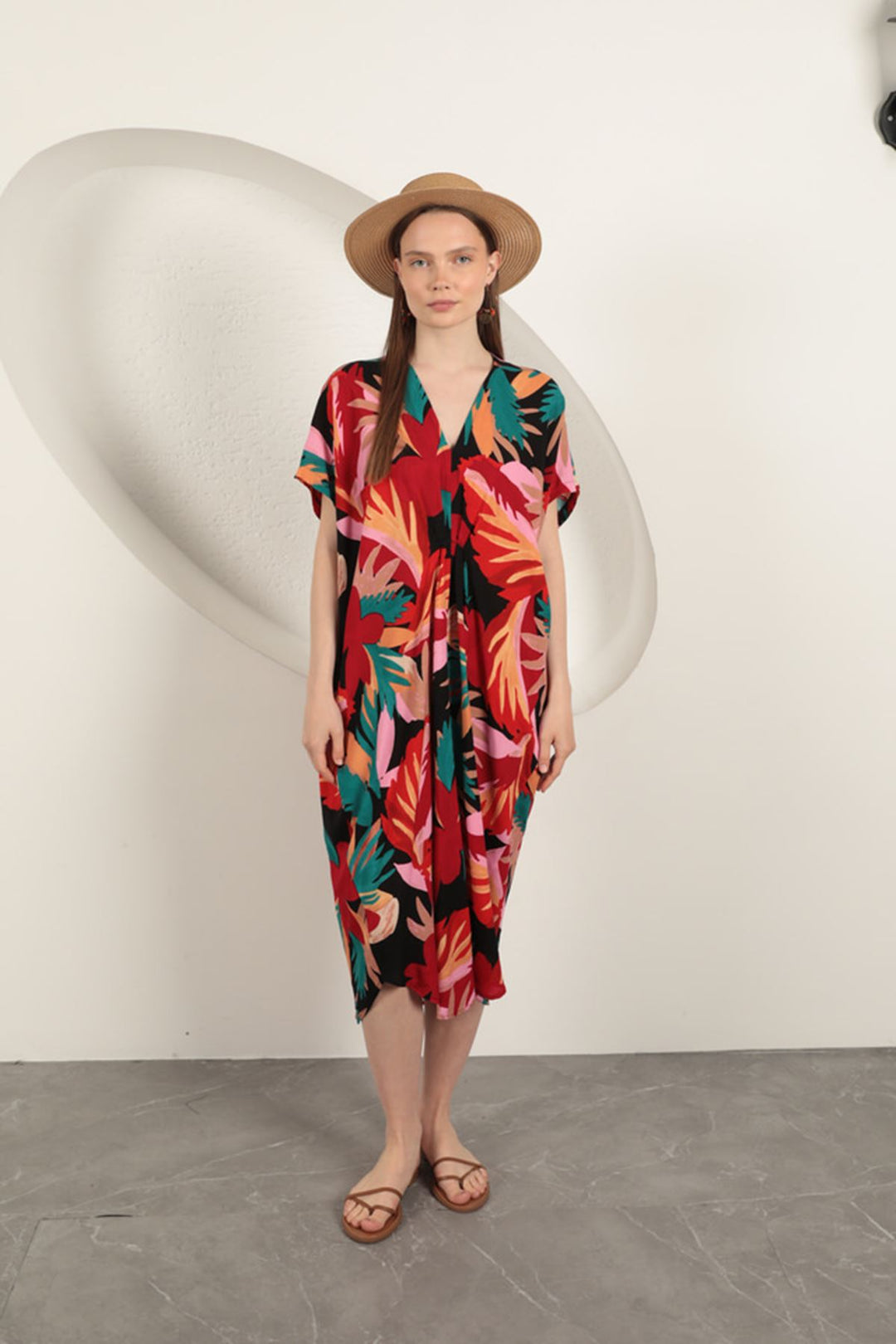 KKT Viscose Fabric Pleated Dress-Orange - Caen
