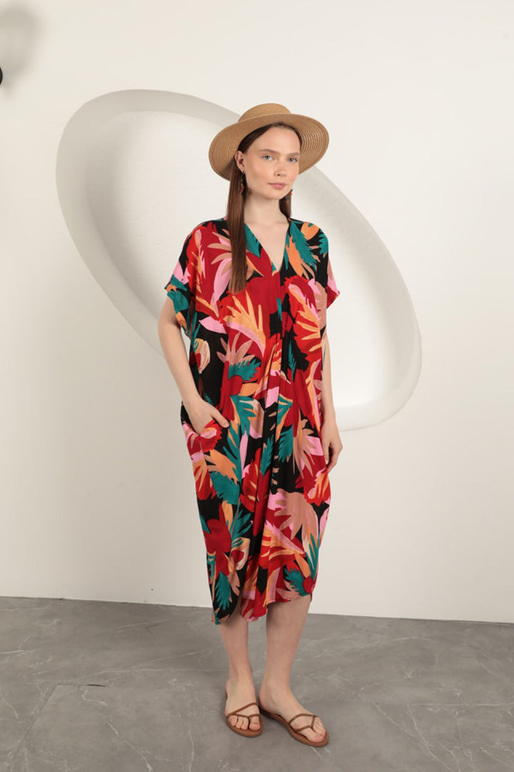 KKT Viscose Fabric Pleated Dress-Orange - Caen