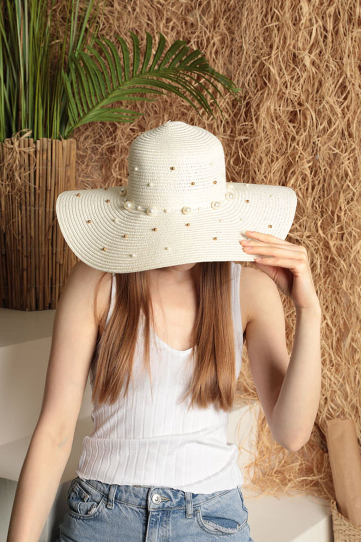 KKT Pearled Straw Women's Hat-Ecru - Franklin