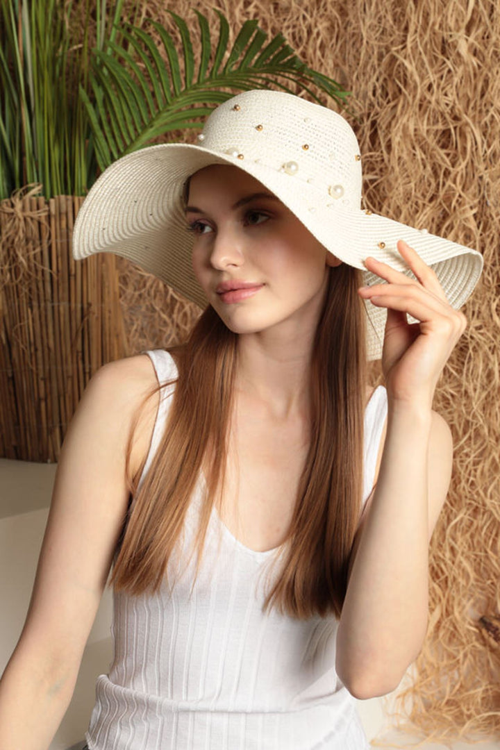 KKT Pearled Straw Women's Hat-Ecru - Franklin
