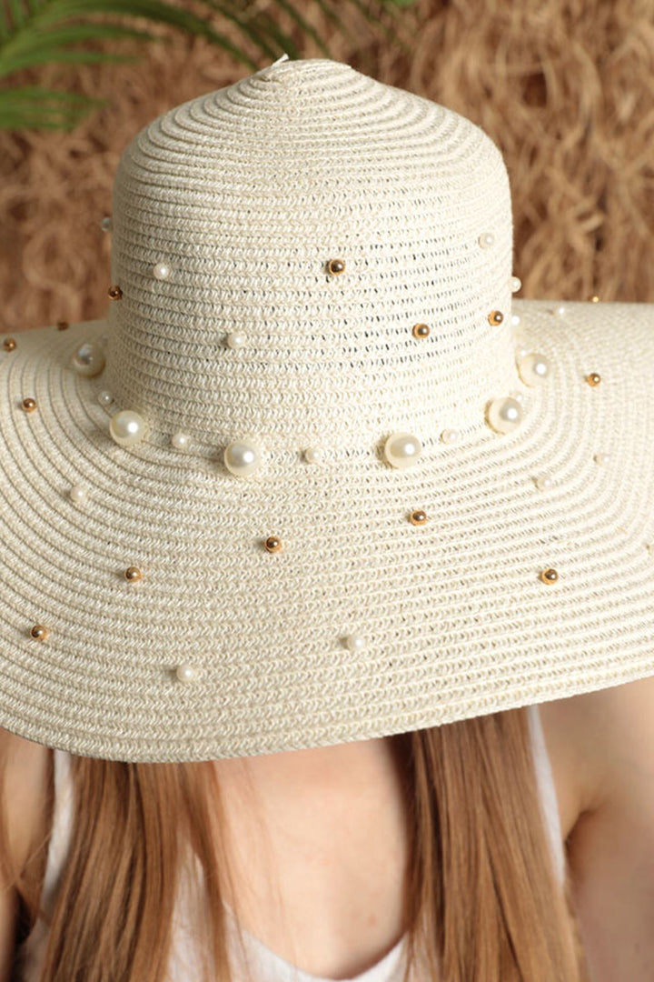 KKT Pearled Straw Women's Hat-Ecru - Franklin