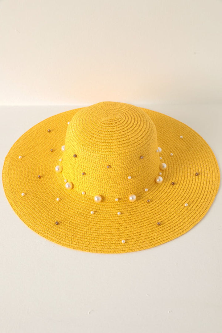 KKT Pearled Straw Women's Hat-Yellow - Deurne