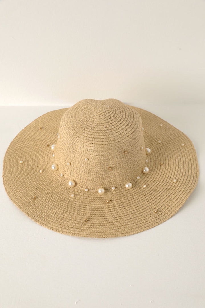 KKT Pearled Straw Women's Hat-Beige - Fargo