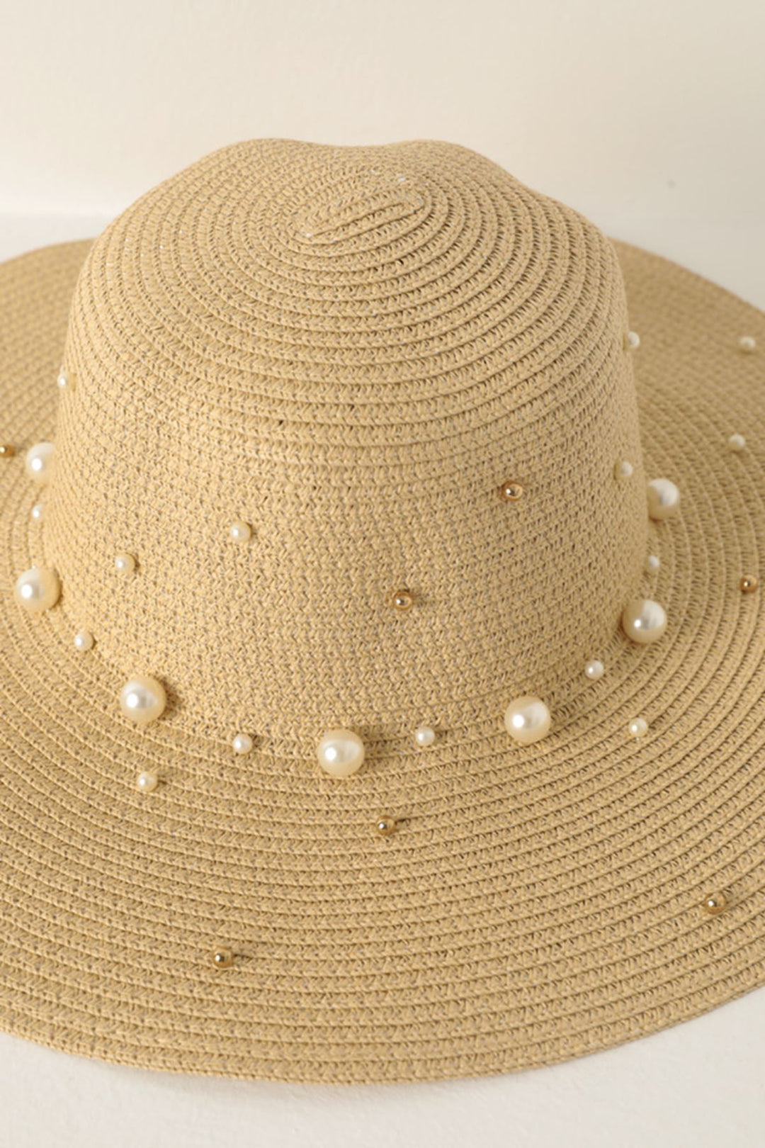 KKT Pearled Straw Women's Hat-Beige - Fargo