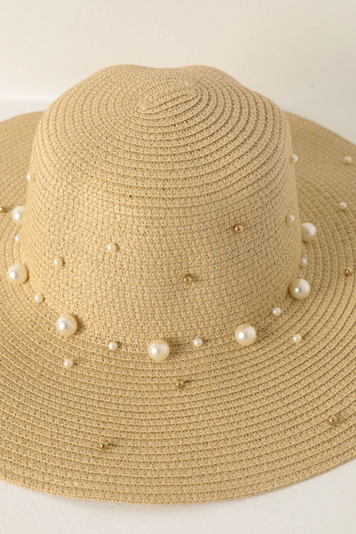 KKT Pearled Straw Women's Hat-Beige - Fargo