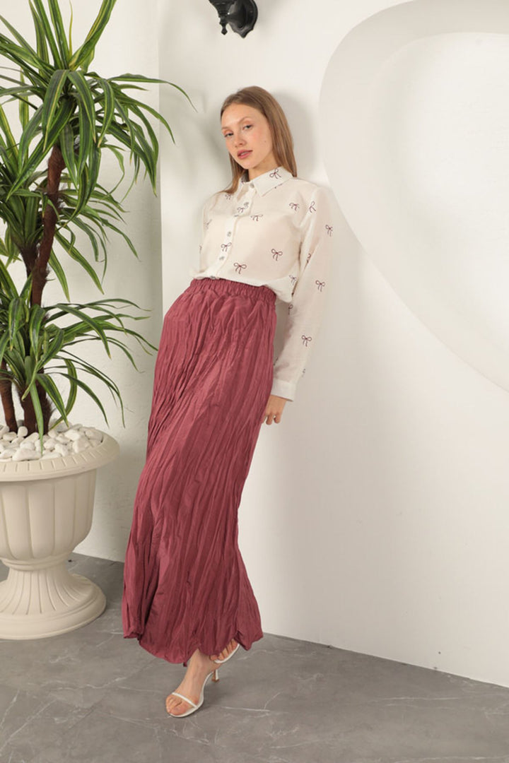 KKT Modal Fabric Bow Patterned Suit-Dry Rose - Lutsk