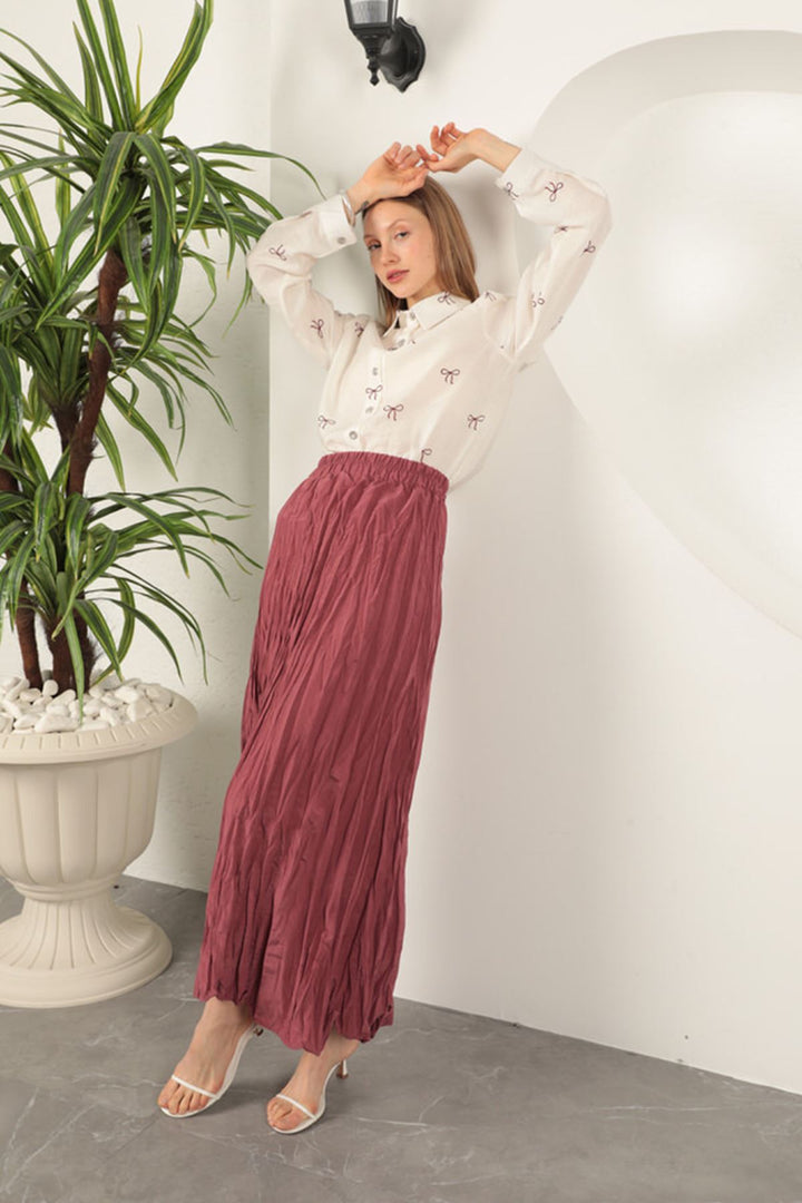 KKT Modal Fabric Bow Patterned Suit-Dry Rose - Lutsk
