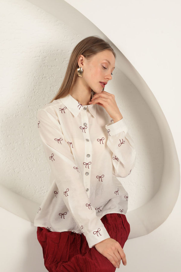 KKT Modal Fabric Bow Patterned Suit-Burgundy - La Independencia