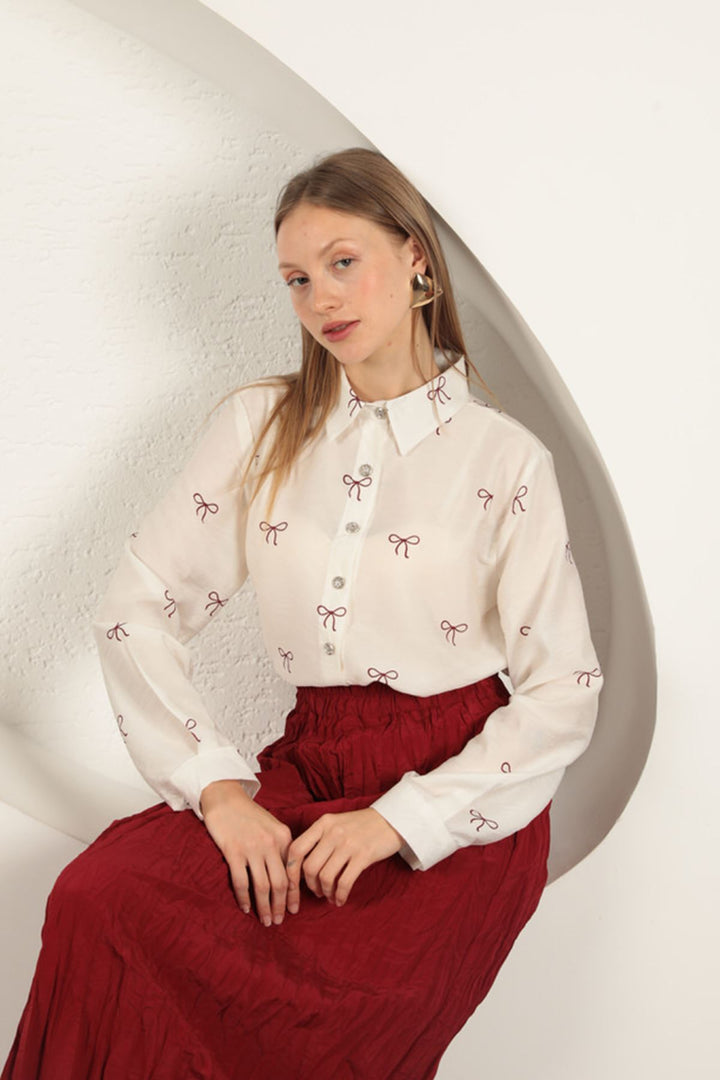 KKT Modal Fabric Bow Patterned Suit-Burgundy - La Independencia