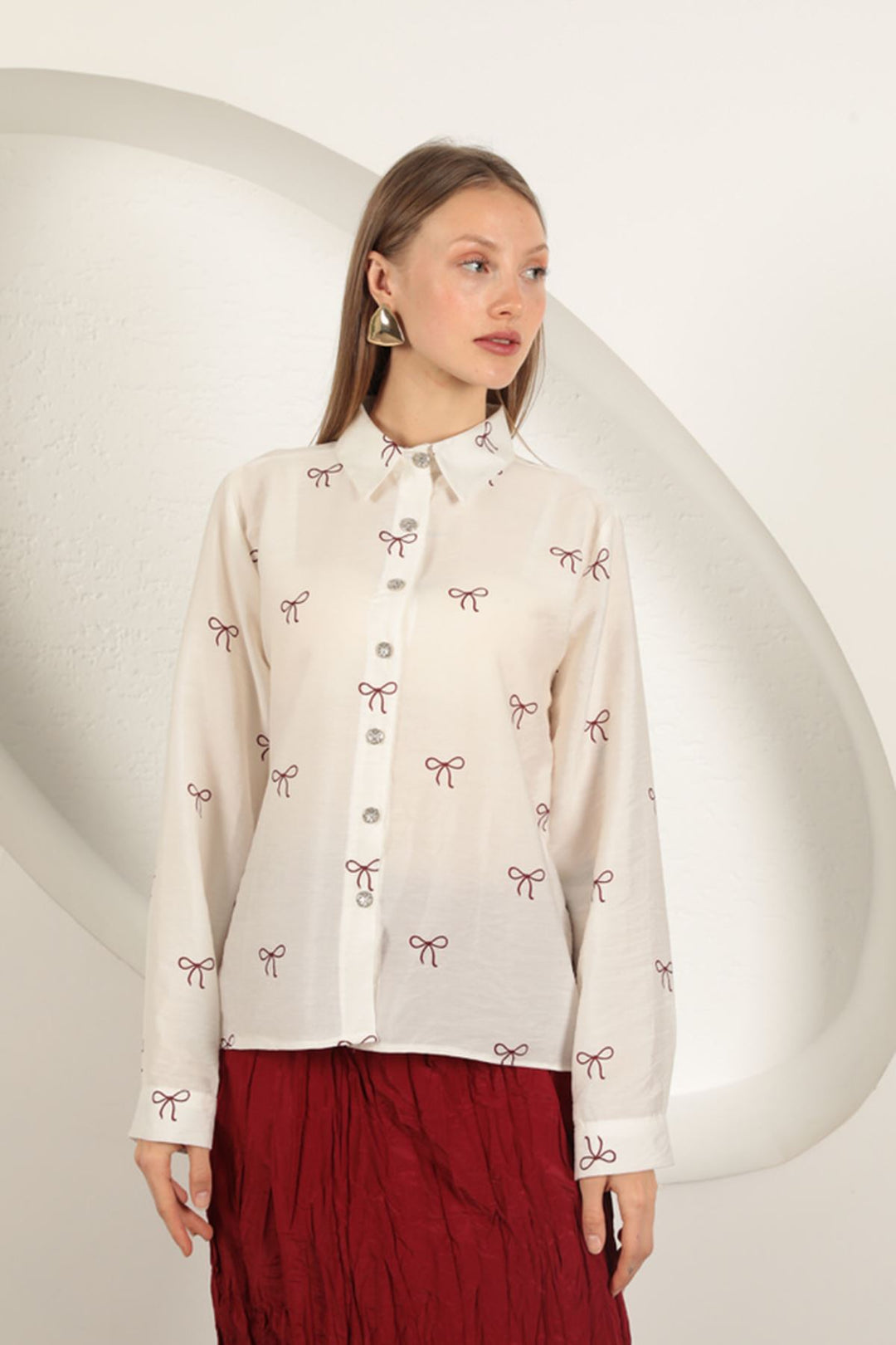 KKT Modal Fabric Bow Patterned Suit-Burgundy - La Independencia