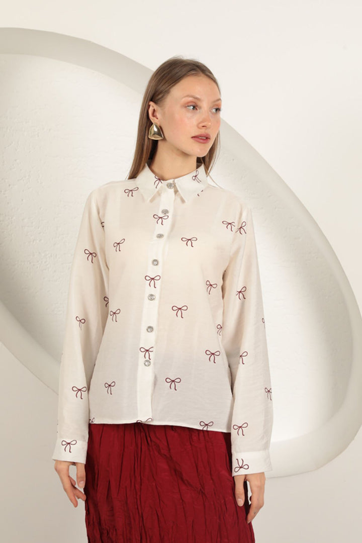 KKT Modal Fabric Bow Patterned Suit-Burgundy - La Independencia