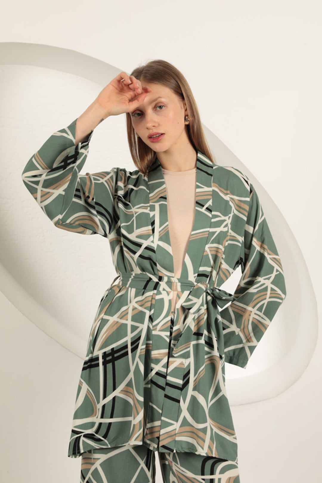 KKT Viscose Fabric Striped Pattern Women's Suit-Khaki - Coral Gables
