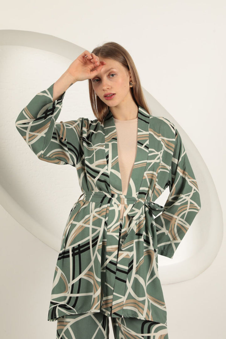 KKT Viscose Fabric Striped Pattern Women's Suit-Khaki - Coral Gables